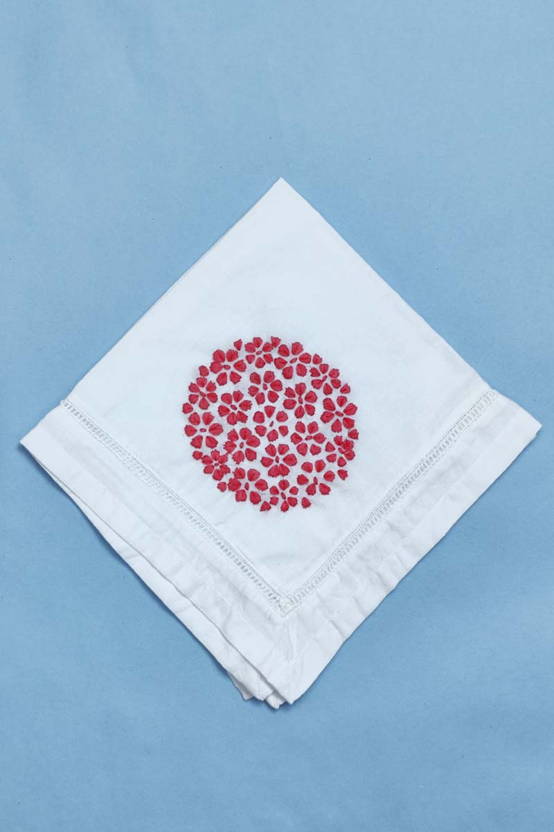 Hand Embroidered White Cotton Lucknowi Chikan Tea Napkin (Set of 5pcs)